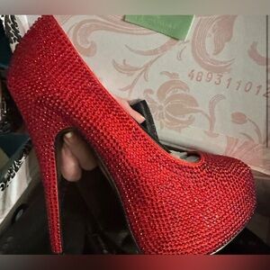 Ruby Red Platform Rhinestone Heels